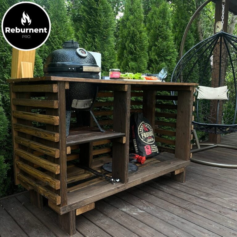 funkcionalus lauko baldas iš degintos medienos lentų skirtas kepsninei, maistui ir įrankiams susidėti (1)