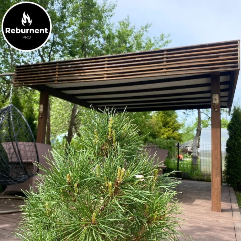 pavesine kieme pastatyta naudojant degintos medienos lentas