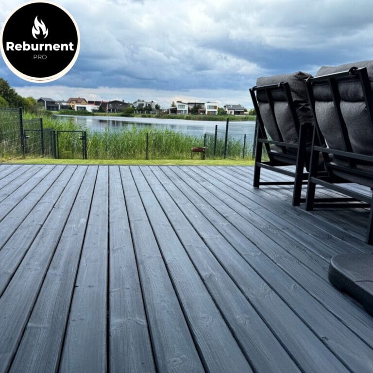 degintos medienos terasa su vaizdu į ežerą – Reburnent PRO lauko danga